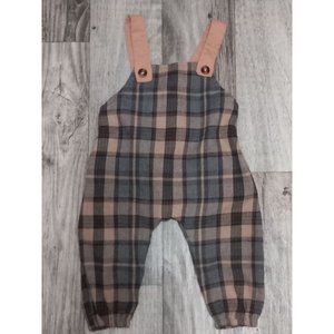 Shein 68 3-6 mo Brown Plaid  Lightweight Academia Classic Pullon Overalls